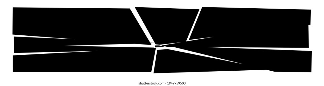 Rectángulo geométrico roto, fracturado y roto. Quema, efecto de explosión. Vidrio roto, retorcido, cristal