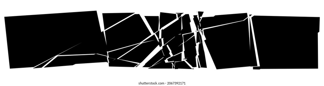 Shattered, fractured, and broken geometric rectangle. Burst, explosion effect. Ruptured, broken glass, pane