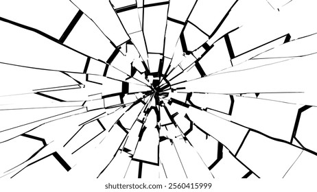 Shattered Fractured Broken Geometric Shapes Blast. Burst Explosion Impact Geometric Destruction Effect. Geometric Manga Anime Comic Book Style Explosion. Vector Illustration.