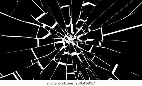 Shattered Fractured Broken Geometric Shapes Blast. Burst Explosion Impact Geometric Destruction Effect. Geometric Manga Anime Comic Book Style Explosion. Vector Illustration.