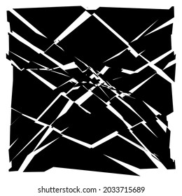 Shattered, fractured, broken square. Burst, explosion, and rupture effect texture. Split effect. Geometric square