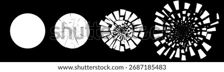 Shattered glass circle explosion with sharp glowing fragments. Abstract geometric vector background symbolizing impact, crash or power. Modern vfx design for poster or digital art.