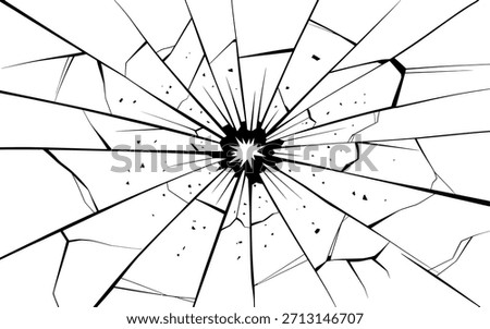 Shattered glass with cracked surface and broken pieces