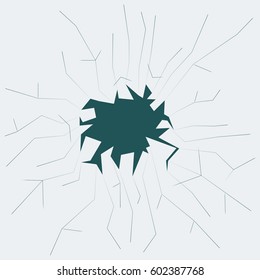 Shattered glass with cracks and broken hole Vector
