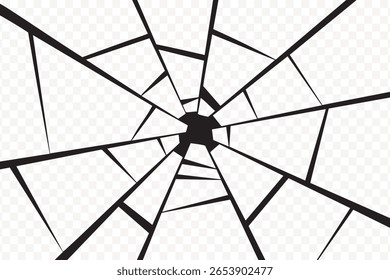 Fundo de png transparente vetor de efeito de vidro quebrado. Apresenta um design de fratura radial, textura de vidro quebrada e padrão quebrado abstrato em um pano de fundo transparente.