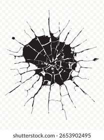 Shattered Glass Hole Vector Transparent PNG Image with Broken Window Effect on Clear Area