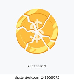 A shattered gold coin. Isolated Vector Illustration