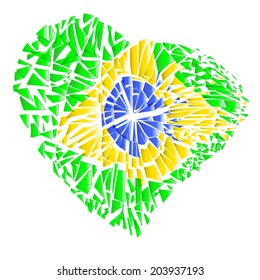 Shattered heart in colors of Brazilian flag. Concept image on the results of the semifinals in Football World Cup in 2014