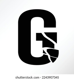 Shattered letter g in black color