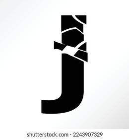 Shattered letter j in black color