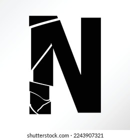 Shattered letter n in black color