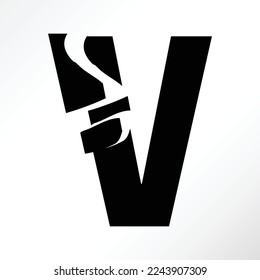 Shattered letter v in black color