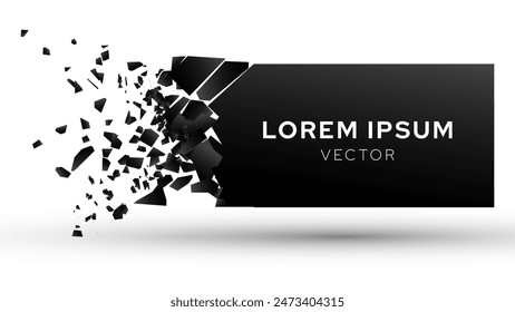 Shattered Rectangle Banner Explodes Isolated on White Background. Broken Shape With Cracks and Flying Fragments. Vector Illustration.