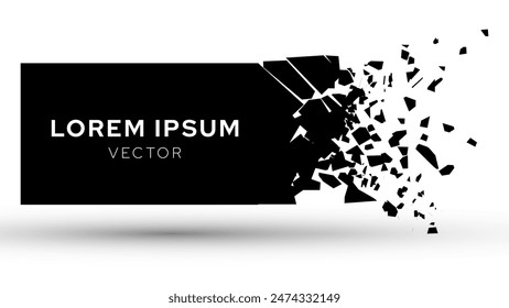 Shattered Rectangle Banner Explodes Isolated on White Background. Broken Shape With Cracks and Flying Fragments. Vector Illustration.