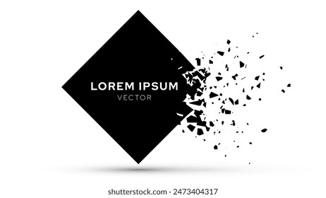 Shattered Rhombus Banner Explodes Isolated on White Background. Broken Shape With Cracks and Flying Fragments. Vector Illustration.