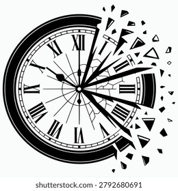 Shattering Roman Numeral Clock Silhouette