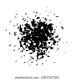 Shatters and debris radial shape. Black broken pieces, specks and particles. Abstract explosion and burst element. texture. Vector illustration 