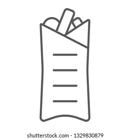 Shaurma thin line icon, food and meal, burrito sign, vector graphics, a linear pattern on a white background, eps 10.