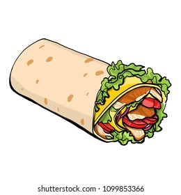 Shaurma vector illustration, chicken roll