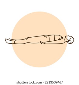 Shavasana Corpse Pose color line illustration. Pictogram for web page