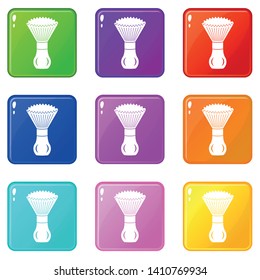 Shave brush icons set 9 color collection isolated on white for any design