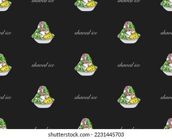 Shave Ice cartoon character seamless pattern on black background