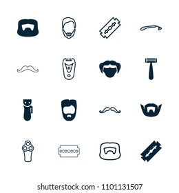 Shave icon. collection of 16 shave filled and outline icons such as razor, electric razor, man hairstyle. editable shave icons for web and mobile.