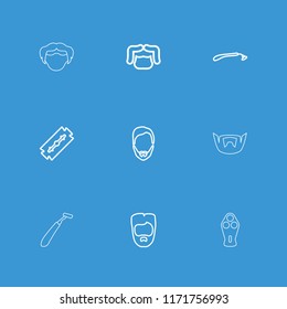 Shave icon. collection of 9 shave outline icons such as razor, man hairstyle. editable shave icons for web and mobile.