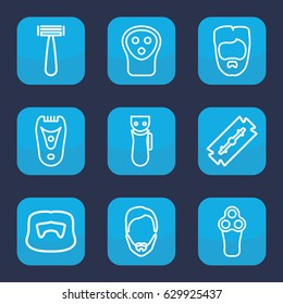 Shave icon. set of 9 outline shave icons such as razor, electric razor