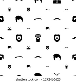 shave icons pattern seamless white background. Included editable filled razor, electric razor, shave hair in skin, man hairstyle, mustache icons. shave icons for web and mobile.