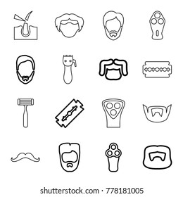 Shave icons. set of 16 editable outline shave icons such as razor, electric razor, man hairstyle, mustache
