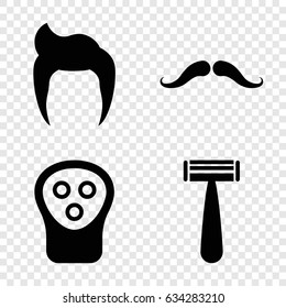 Shave icons set. set of 4 shave filled icons such as man hairstyle, mustache, razor