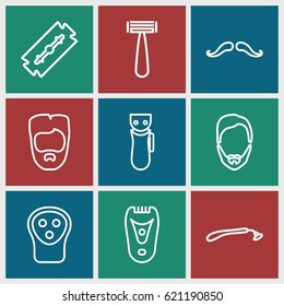 Shave icons set. set of 9 shave outline icons such as mustache, razor, electric razor