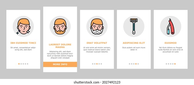 Shave Treat Accessory Onboarding Mobile App Page Screen Vector. Razor For Shave Mustache And Beard, Epilator Device And Lotion For Shaving Leg Hair Illustrations
