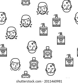 Shave Treat Accessory Vector Seamless Pattern Thin Line Illustration