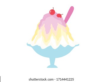 Shaved ice dessert bowl isolated vector illustration. Summer dessert concept 