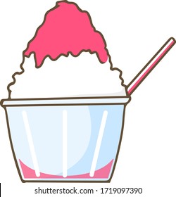 Shaved ice illustration, Japanese summer tradition, pink, strawberry flavor