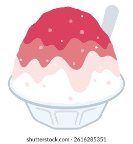 Shaved ice illustration, strawberry flavor, simple vector illustration