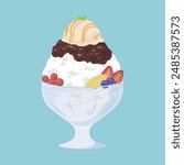shaved ice with red beans (patbingsu) summer ice dessert illustration