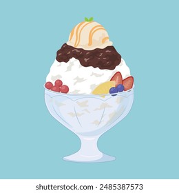 Rasiertes Eis mit roten Bohnen (Patbingsu) Sommer Eis Dessert Illustration