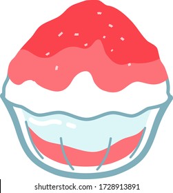 Shaved ice strawberry flavor in a glass bowl.