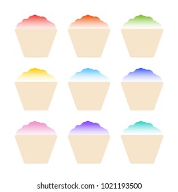 Shaved ice with syrup. Vector set isolated on white background