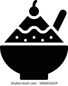 Shaved Ice Vector Icon in Glyph Style. Shaved ice is made from finely shaved ice or finely shaved ice and sweet spices or syrup. Vector illustration icon can be used for an app, website, or logo