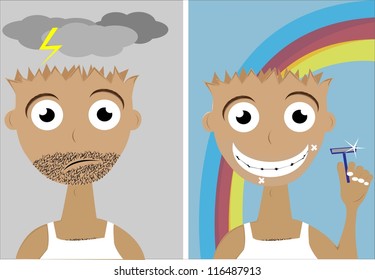 
shaven and shaven man. razor. vector