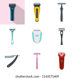 Shaver blade razor personal icons set. Flat illustration of 9 shaver blade razor personal vector icons isolated on white