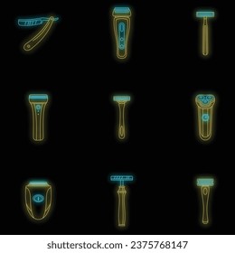 Shaver blade razor personal icons set. Outline illustration of 9 shaver blade razor personal vector icons neon color on black