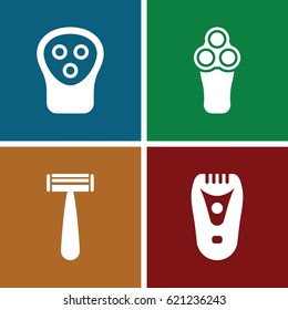 Shaver icons set. set of 4 shaver filled icons such as razor