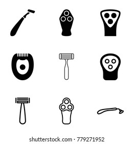 Shaver icons. set of 9 editable filled and outline shaver icons such as electric razor