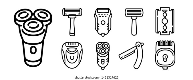 Shaver icons set. Outline set of shaver vector icons for web design isolated on white background