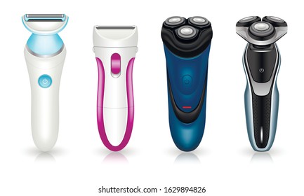 Shaver icons set. Realistic set of shaver vector icons for web design isolated on white background